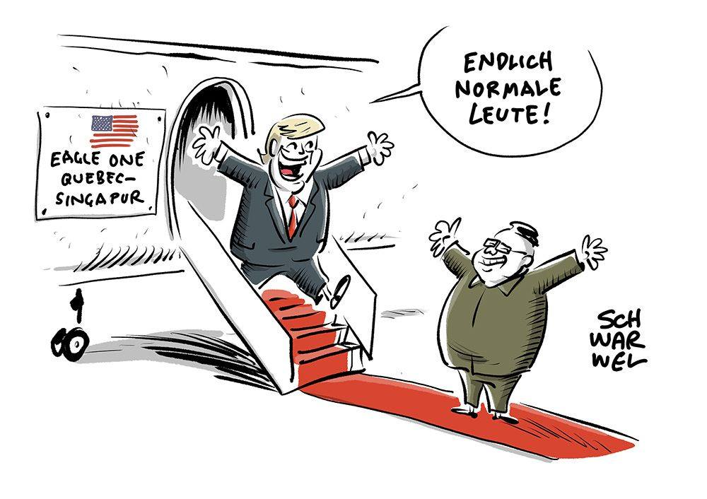 Schwarwel_Kim-Trump_Singapur © Schwarwel 2018, www.schwarwel-karikatur.com