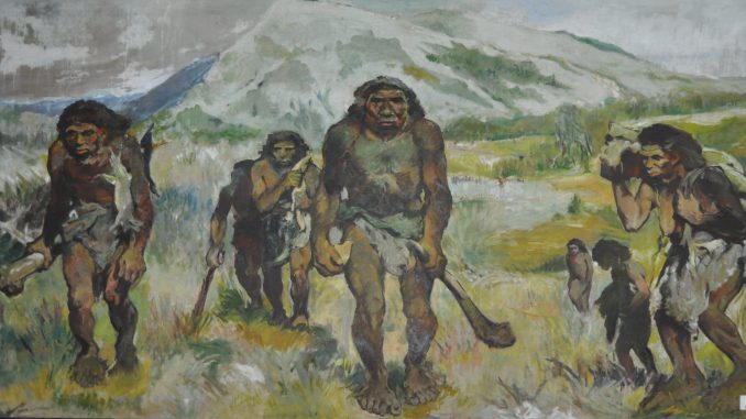 PRIMITIVE_MAN_HUNTING_ANIMALS_at_the_Museum_of_Vietnamese_History painting "PRIMITIVE MAN HUNTING ANIMALS" at the Museum of Vietnamese History