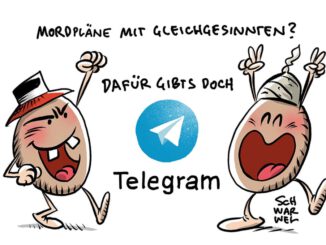 „Radikalisierte Impfgegner auf Telegram: LKA ermittelt wegen Mordplänen gegen Ministerpräsident Kretschmer“ © Schwarwel 2021