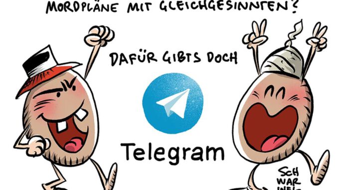 „Radikalisierte Impfgegner auf Telegram: LKA ermittelt wegen Mordplänen gegen Ministerpräsident Kretschmer“ © Schwarwel 2021