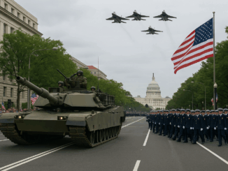 Militärparade der US-Streitkräfte zum 250. Jubiläum in Washington, D.C. – zwischen Tradition und politischer Machtdemonstration. Montage: DALL·E/OpenAI