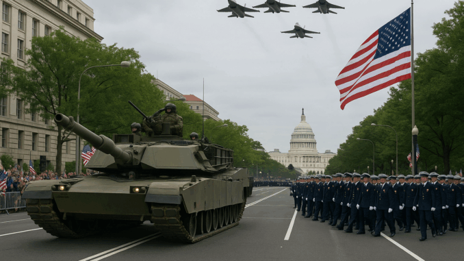 Militärparade der US-Streitkräfte zum 250. Jubiläum in Washington, D.C. – zwischen Tradition und politischer Machtdemonstration. Montage: DALL·E/OpenAI